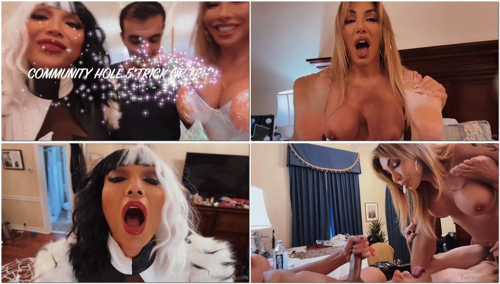 [1.23 GB] [ManyVids.com] Eva Paradis & Yasmin Lee / Community Hole 5 - 'TRICK OR TREAT' [20.11.2022 г., Shemale, Tranny, Amateur, Shemale On Male, Brunette, Blowjob, Deep Throat, Lingerie, POV, Domination, Facefuck, Stockings, Oral, Anal, Hardcore,..1080p, SiteRip]