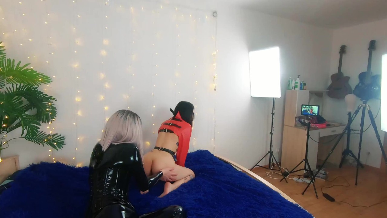 Backstage of pretty lesbian fetish girls doing sex video. Positive femdom, sex play, latex leather