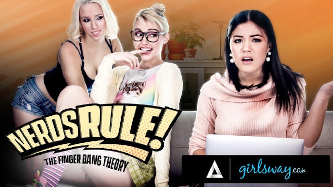 [Girlsway] Girlsway nerdy roommates kendra spade and chloe cherry fake being in a sitcom while banging a friend